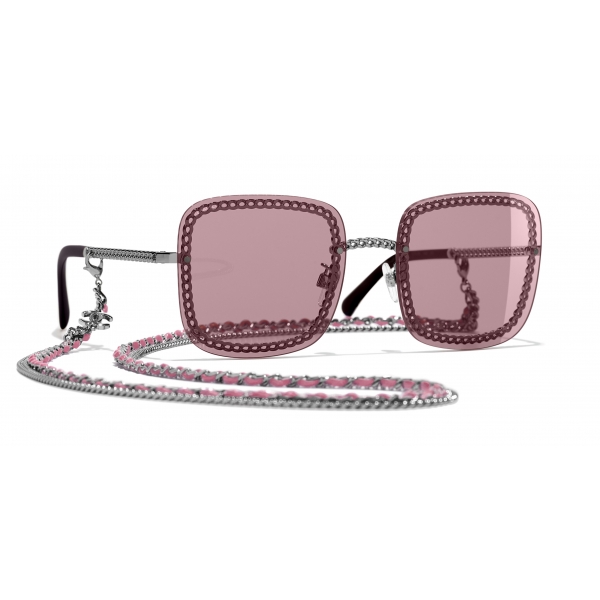 Chanel - Occhiali Quadrati da Sole - Argento Scuro Rosa - Chanel Eyewear