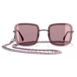 Chanel - Occhiali Quadrati da Sole - Argento Scuro Rosa - Chanel Eyewear