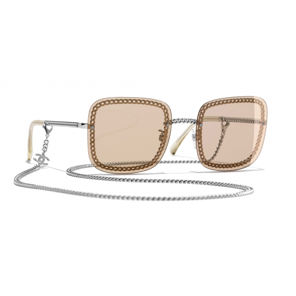 Chanel - Square Sunglasses - Silver Light Brown - Chanel Eyewear