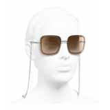 Chanel - Occhiali Quadrati da Sole - Argento Marrone Chiaro - Chanel Eyewear