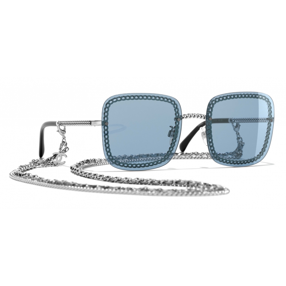 Chanel - Square Sunglasses - Silver Light Blue - Chanel Eyewear