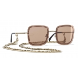 Chanel - Occhiali Quadrati da Sole - Oro Marrone Chiaro - Chanel Eyewear