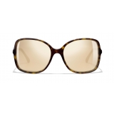 Chanel - Occhiali Quadrati da Sole - Tartaruga Scuro Oro - Chanel Eyewear