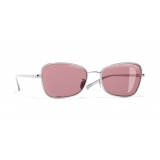 Chanel - Rectangle Sunglasses - Silver Burgundy - Chanel Eyewear