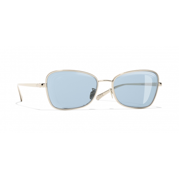 Chanel - Rectangle Sunglasses - Gold Light Blue - Chanel Eyewear