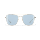 Chanel - Occhiali Modello Pilota da Sole - Oro Azzurro - Chanel Eyewear