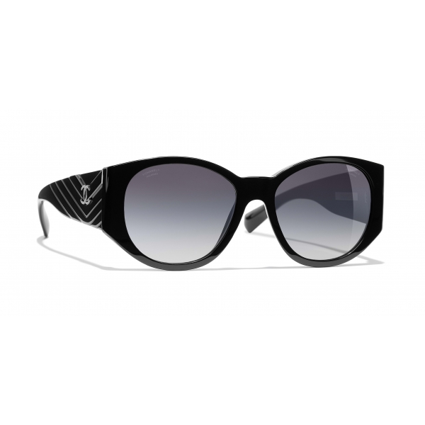 Chanel - Oval Sunglasses - Black Gray - Chanel Eyewear
