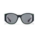 Chanel - Occhiali Ovali da Sole - Verde Scuro Grigio - Chanel Eyewear