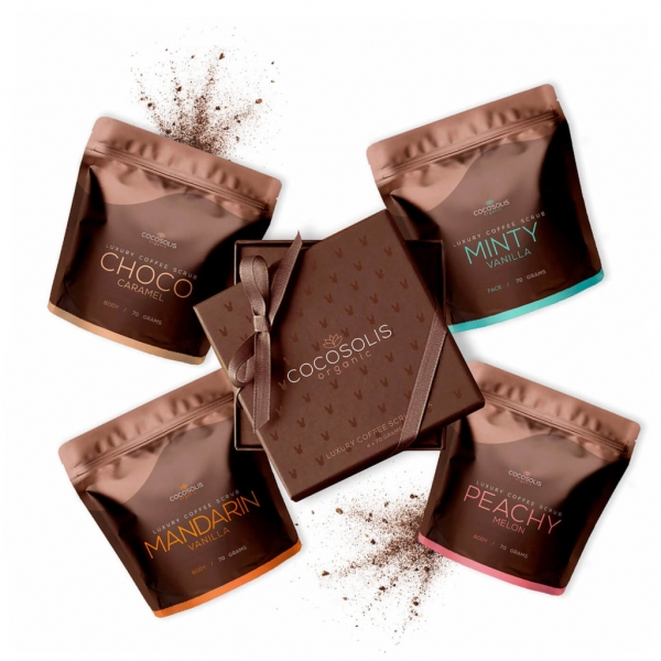 Cocosolis - Luxury Coffee Scrub Box - Luxurious Box with 4 Natural Organic Scrubs - Professional Cosmetics