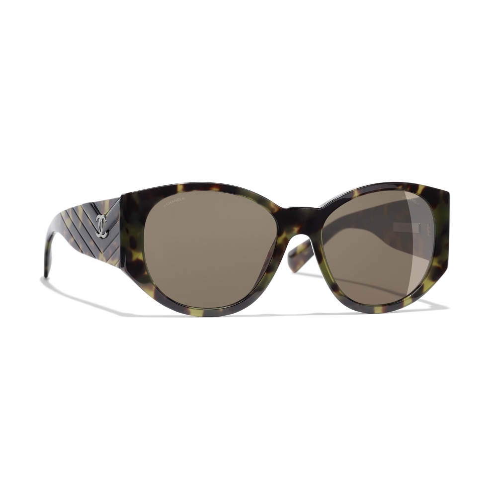 Chanel - Oval Sunglasses - Green Tortoise Brown - Chanel Eyewear