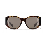 Chanel - Occhiali Ovali da Sole - Tartaruga Scuro Marrone - Chanel Eyewear