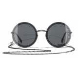 Chanel - Occhiali Rotondi da Sole - Argento Scuro Grigio - Chanel Eyewear