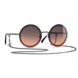 Chanel - Occhiali Rotondi da Sole - Argento Scuro Arancione - Chanel Eyewear