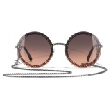 Chanel - Occhiali Rotondi da Sole - Argento Scuro Arancione - Chanel Eyewear