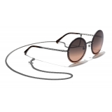 Chanel - Occhiali Rotondi da Sole - Argento Scuro Arancione - Chanel Eyewear