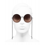 Chanel - Occhiali Rotondi da Sole - Argento Scuro Arancione - Chanel Eyewear
