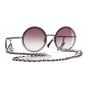 Chanel - Occhiali Rotondi da Sole - Argento Scuro Rosa Graduato - Chanel Eyewear