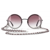 Chanel - Occhiali Rotondi da Sole - Argento Scuro Rosa - Chanel Eyewear