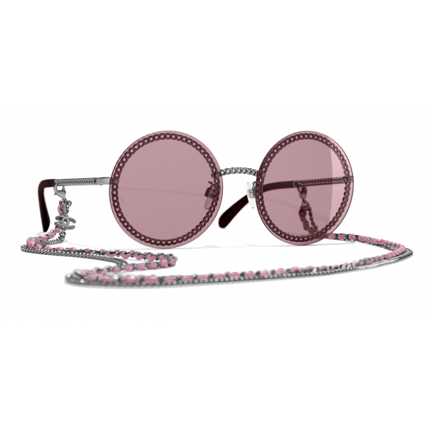 Chanel Round Frame Chain Sunglasses in Black