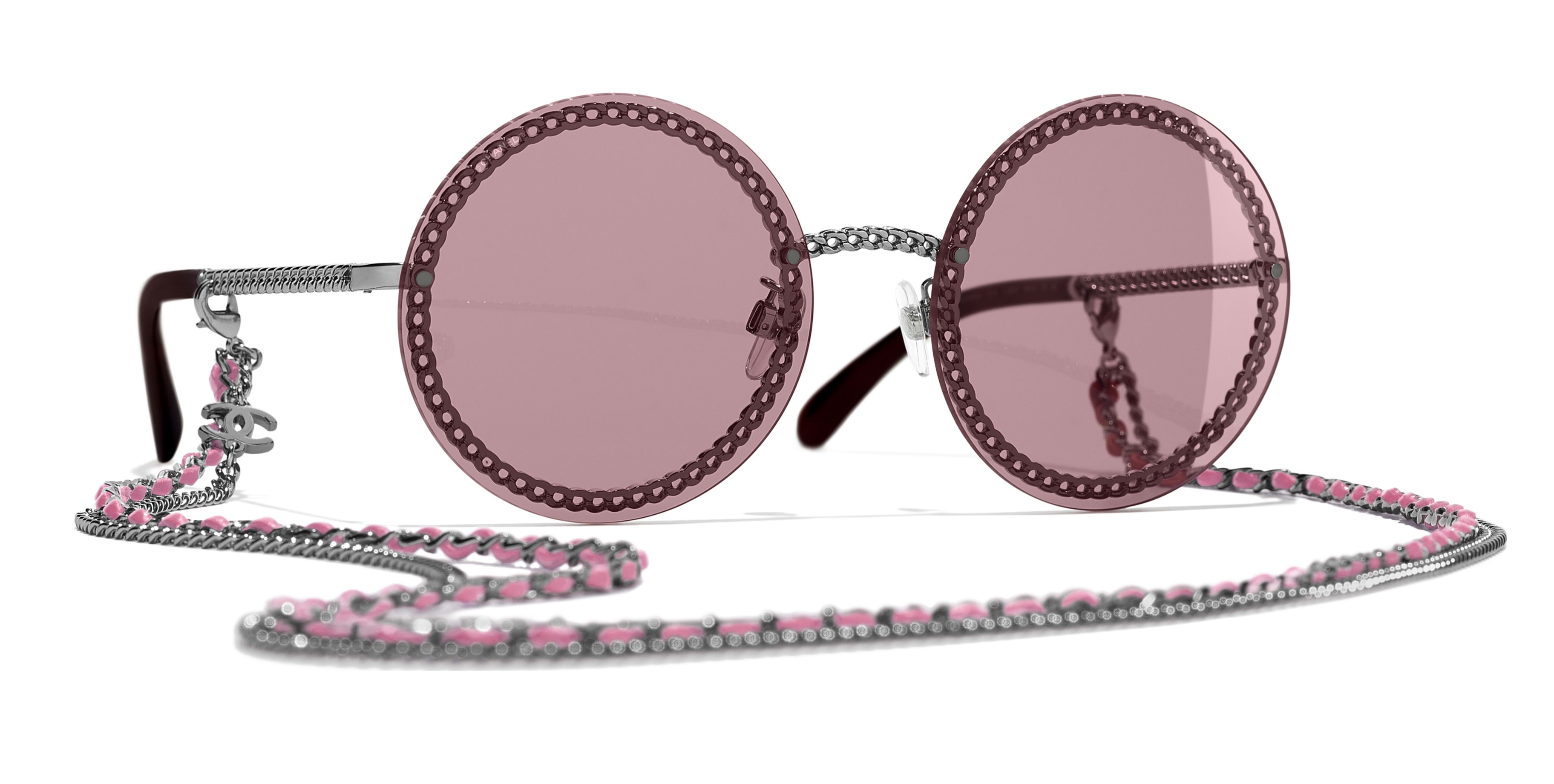 Chanel Sunglasses Shield Logo Crystal Visor Oversized Burgundy 