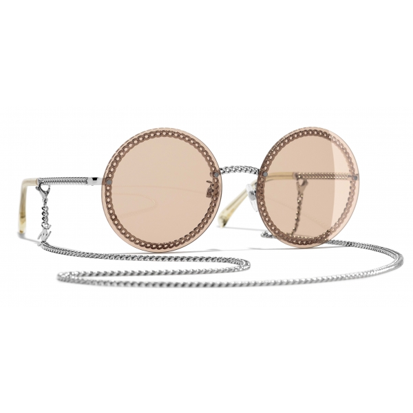 Chanel - Occhiali Rotondi da Sole - Argento Marrone Chiaro - Chanel Eyewear