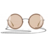 Chanel - Occhiali Rotondi da Sole - Argento Marrone Chiaro - Chanel Eyewear