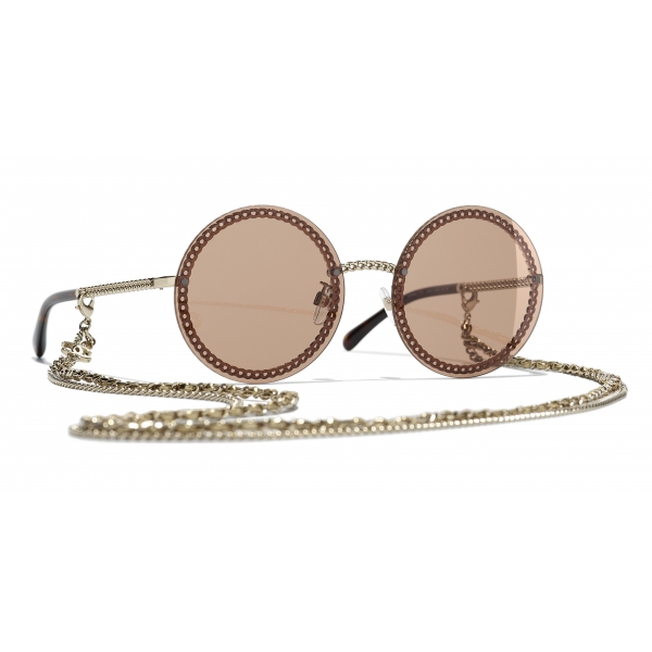 Chanel - Occhiali Rotondi da Sole - Oro Marrone Chiaro - Chanel Eyewear