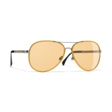 Chanel - Occhiali Modello Pilota da Sole - Argento Scuro Giallo - Chanel Eyewear