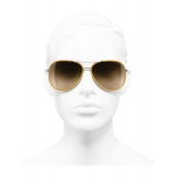 Chanel - Occhiali Modello Pilota da Sole - Argento Scuro Giallo - Chanel Eyewear