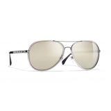 Chanel - Occhiali Modello Pilota da Sole - Argento Oro Bianco - Chanel Eyewear