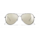 Chanel - Occhiali Modello Pilota da Sole - Argento Oro Bianco - Chanel Eyewear