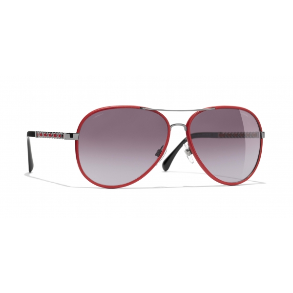 Chanel - Pilot Sunglasses - Dark Silver Red - Chanel Eyewear