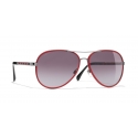 Chanel - Occhiali Modello Pilota da Sole - Argento Scuro Rosso - Chanel Eyewear