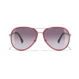 Chanel - Occhiali Modello Pilota da Sole - Argento Scuro Rosso - Chanel Eyewear