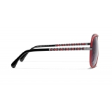 Chanel - Occhiali Modello Pilota da Sole - Argento Scuro Rosso - Chanel Eyewear