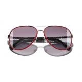 Chanel - Occhiali Modello Pilota da Sole - Argento Scuro Rosso - Chanel Eyewear