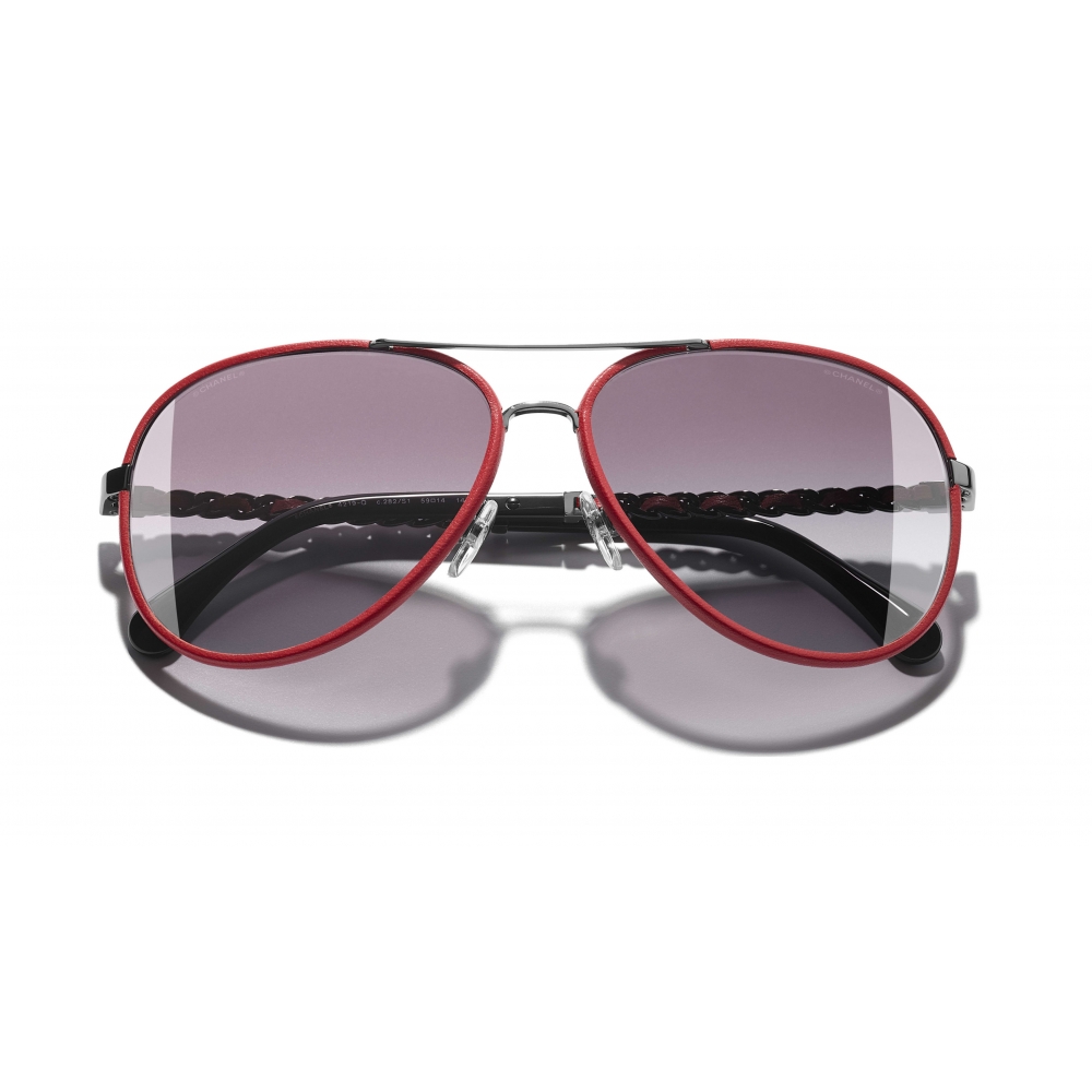 Chanel - Pilot Sunglasses - Dark Silver Red - Chanel Eyewear