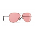 Chanel - Occhiali Modello Pilota da Sole - Argento Scuro Arancione - Chanel Eyewear