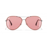 Chanel - Occhiali Modello Pilota da Sole - Argento Scuro Arancione - Chanel Eyewear