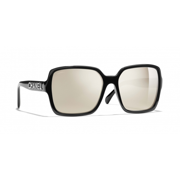 Chanel - Occhiali Quadrati da Sole - Nero Oro Bianco - Chanel Eyewear