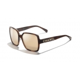 Chanel - Occhiali Quadrati da Sole - Marrone Oro Specchiato - Chanel Eyewear