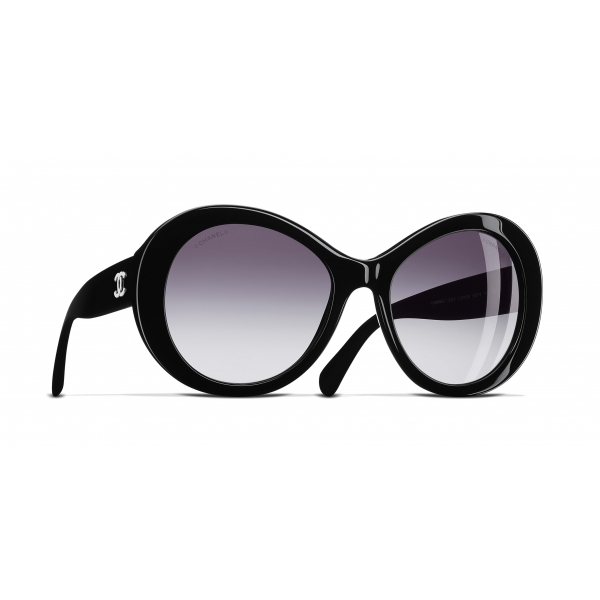 Chanel - Occhiali Ovali da Sole - Nero Grigio - Chanel Eyewear