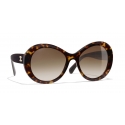 Chanel - Occhiali Ovali da Sole - Tartaruga Scuro Marrone - Chanel Eyewear