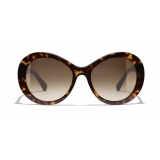 Chanel - Occhiali Ovali da Sole - Tartaruga Scuro Marrone - Chanel Eyewear