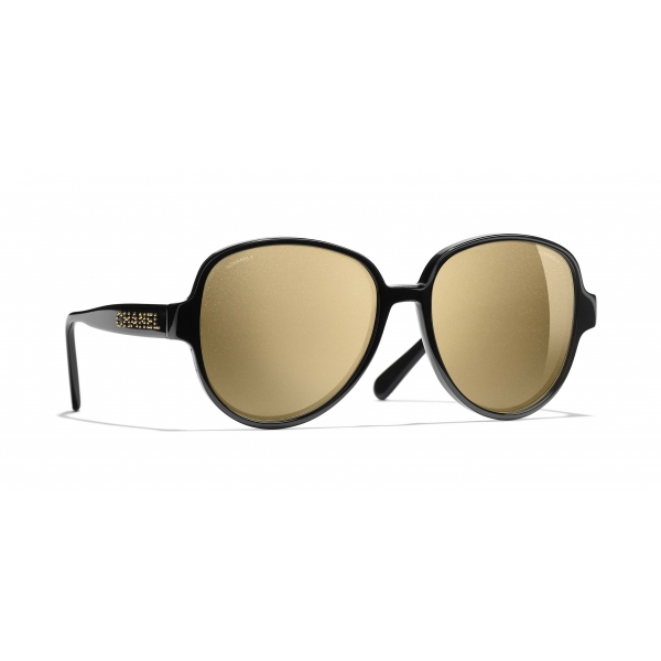 Chanel - Occhiali Modello Pilota da Sole - Nero Oro Glitter - Chanel Eyewear