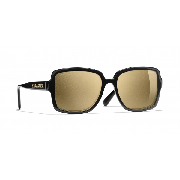 Chanel - Occhiali Quadrati da Sole - Nero Oro Glitter - Chanel Eyewear