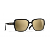 Chanel - Occhiali Quadrati da Sole - Nero Oro Glitter - Chanel Eyewear