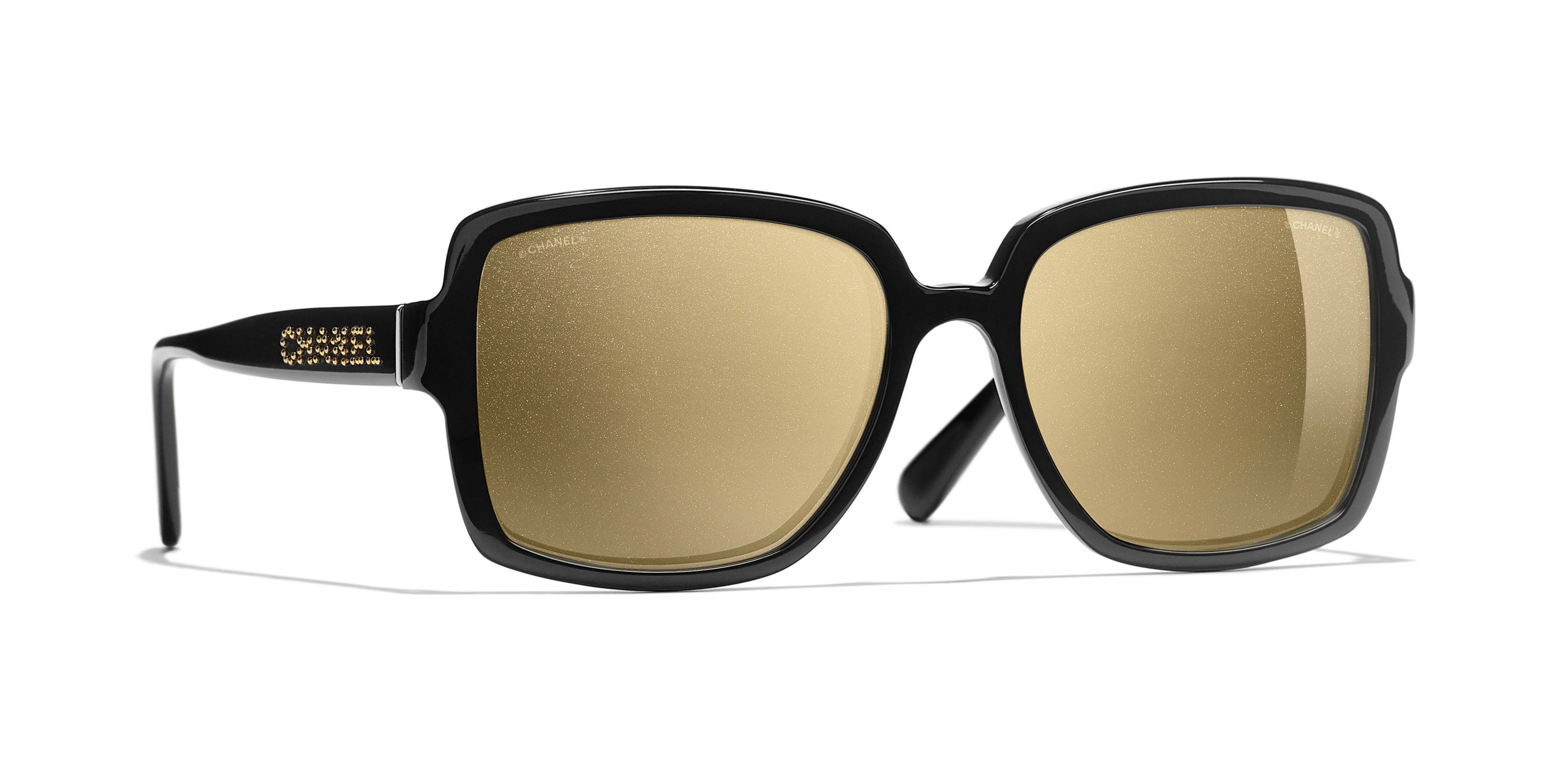 Chanel - Square Sunglasses - Black Gold Glitter - Chanel Eyewear - Avvenice