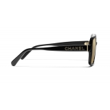 Chanel - Occhiali Quadrati da Sole - Nero Oro Glitter - Chanel Eyewear