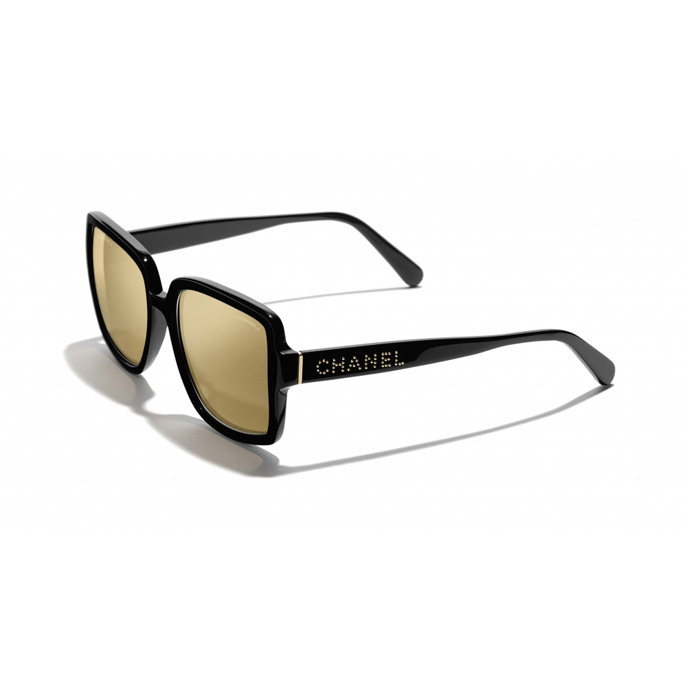 Chanel - Square Sunglasses - Black Gold Glitter - Chanel Eyewear - Avvenice